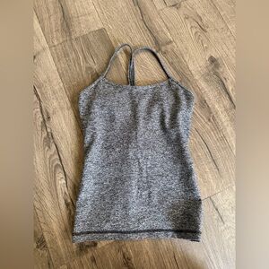 Lululemon Women Power Pose Tank Top Heathered Black Racer Back Shelf Bra Size 6